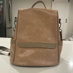 Fashionable Leather Backpack For Women Beige